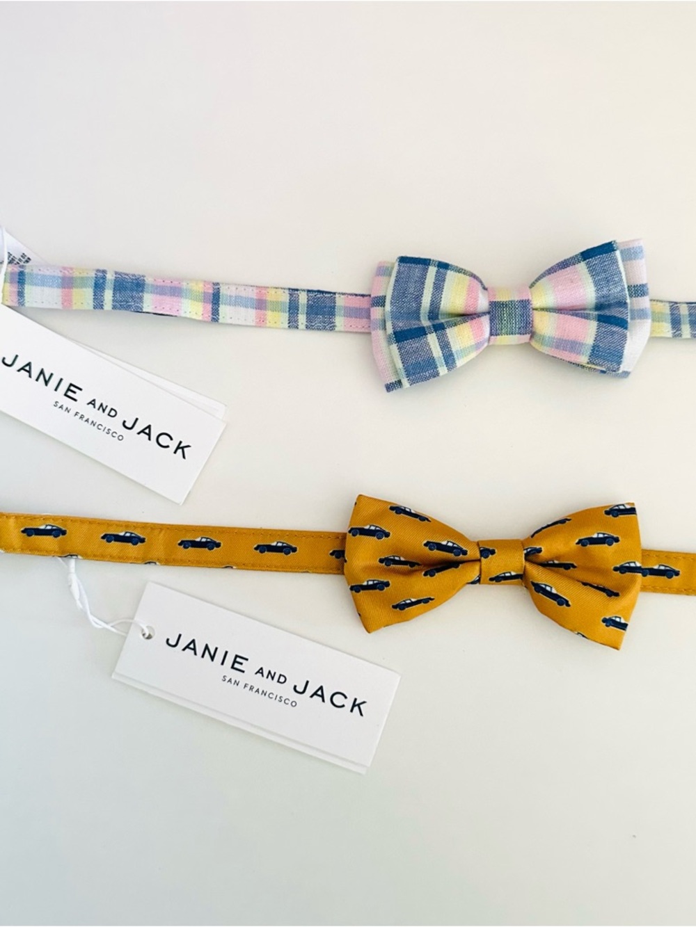 Janie and Jack Pastel Plaid & Mustard Car Bow Tie Set